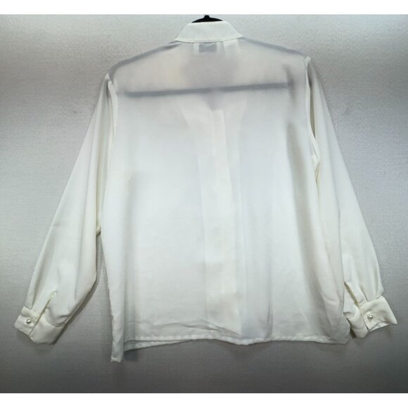 VintageKathy Che Womens Button Up Shirt Size 12P Ivory Embroidered Sheer Dainty - Picture 9 of 10